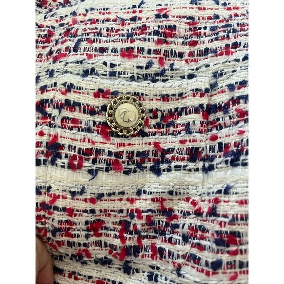 Karl Lagerfeld Paris Red White Blue Tweed Front Pocket Button Jacket‎ Size 4 - Picture 4 of 5